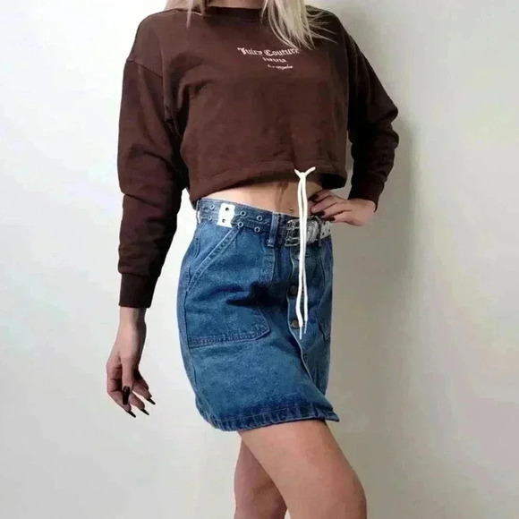 Button Front Deep Patch Pocket Denim Jean Mini Skirt - S - Picture 3 of 8